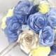 Navy blue, grey and yellow Handmade paper Rose bridal bouquet, Artificial Wedding bouquets, Alternative, unique and everlasting bouquets