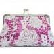 White rose lace in fuschia pink gleaming sequins clutch  /Bridal/Bridesmaid