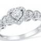 Holiday Sale 10% Off 1/5 CT. T.W. Diamond Heart Ring, Sterling Silver Promise Ring or White Gold Engagement Ring