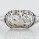 Antique Engagement Ring Art Deco Two Stone .50 cttw Old European Cut Diamond with Sapphire accents in 18K White Gold