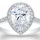 Women's vintage 18kt white gold engagement ring with 2ct Pear Shape white sapphire center (9x7mm) and 0.40 ctw diamonds