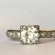 Vintage Diamond Engagement Ring with .50 CT Center Stone with F color. Art Deco Platinum Setting . April Birthstone. 10 Year Anniversary.