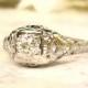 Antique Engagement Ring 0.42ct Old Mine Cut Diamond Edwardian/Art Deco Engagement Ring 18K White Gold Filigree Antique Wedding Ring Size 7!