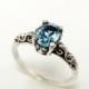 Swiss Blue Topaz Engagement Ring - Sterling Silver Gemstone Ring - Filigree Engagement Ring