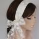 Weddings Hair Band With Butterfly Embroidered Tulle Tail: Lace Bridal Headband. White. Handmade
