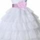 White Tired Organza Flower Girl dress sash pageant wedding bridal children bridesmaid toddler elegant sizes 12-18m 2 3 4 5t 6 6 8 10 