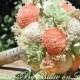 Weddings,  Peridot Mint Peach Bouquet, Burlap Lace, Sola Bouquet, Alternative Bouquet,Rustic Shabby Chic,Bridal Accessories, Keepsake, Mint