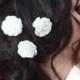 White Satin Rose Wedding Hair Pins, White Bridal Hair Pins, Hair Accessories, Satin Hair Pins, Bridesmaid Hair, Woodland - Set of 3