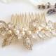 Gold Bridal Hair Comb, Swarovski Pearl Wedding Hair Comb, Crystal Leaf Bridal Headpiece, Wedding Hairpiece, CZ Bridal Hair Clip, AUGUSTINA