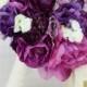 Silk Bride Bridesmaid Bouquet Roses Ranunculus Anemone Purple Lavender Violet Country Wedding Lace (Item Number 130120)