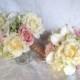 Wedding bouquets and boutonnieres pink blush roses ivory roses white calla lilies green hydrangea