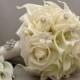 Silk Flower Bridal Bouquet Stephanotis Real Touch Roses Real Touch Calla Lilies with coordinating Groom's Boutonniere