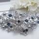 Blue Swarovski Crystal and Pearl Wedding Comb,Wedding Hair Accessories,Vintage Style Flower and Leaf Rhinestone Bridal Hair Comb,Pearl,KATY
