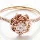 14K Rose Gold Diamond Engagement Ring by Camellia Jewelry Rose Gold Flower Ring Flower Engagement Ring