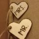 Mr & Mrs Heart tags, hand engraved, twine