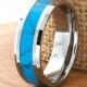 Turquoise Wedding Band Flat High Polished Beveled Customized Tungsten Band Any Design Laser Engraved Ring Mens Turquoise Ring Modern New 8mm