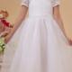 2015 Tulle Short Sleeves Appliques Bowknot White Straps Ruched Tea Length