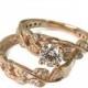 Leaves Engagement Set Rose Gold 14k prong setting conflict free diamond, Wedding set, Antique Ring, Vintage Ring, Leaf Ring, Gispandiamonds