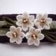 Daffodil Hair Barrette, FRENCH BARRETTE, White Daffodils, Kanzashi flower, Cottage chic, Upcycled, Fabric flower, Hair clip, OOAK