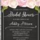 Floral Peony Watercolor Chalkboard Bridal Shower Invitation, Bridal Shower Invitation, WEDDING SHOWER INVITE, Watercolor Floral, Blush pink