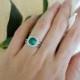 2.75 Carat Halo Wedding Set, Vintage Bridal Rings, Man Made Green Emerald & Diamond Simulants, Engagement Rings, Wedding, Sterling Silver