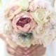 Silk Bride Bouquet White Cream Pale Pink Roses and Peonies Dusty Miller Shabby Chic Vintage Inspired Rustic Wedding Keepsake Bouquet