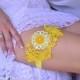 Yellow Wedding Accessories Lace Wedding Garter Set Yellow Bridal Garter With Enamel Flower - Handmade Bridal Gifts