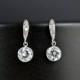 Bridal Earrings, Bridesmaid Earrings Cubic Zirconia Earwires and Cubic Zirconia Crystal Round Bezel Earrings