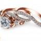 Bridal Set 14K Rose Gold Diamond Ring,Designer Engagement ring,Leaf Ring,Matching Wedding Rings,Promise Rings,Uniqe Engagement Ring.