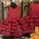 Wine red flower girl dress. Toddler girls burgundy dress. Cotton ruffle flower girl dress. Girls deep red dress. Toddler ruffle dress