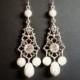 Bridal chandelier earrings, wedding earrings, wedding jewelry, pearl earrings, antique earrings, Swarovski clear crystals, Swarovski pearls
