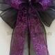 Purple Black Halloween Wedding Pew Bow Purple Swirls Filigree Wedding Bow Purple Birthday Party Bow Purple Wreath Bow Gifts Bow