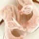 Wedding Shoes- Bridal Shoes Embroidered Blush Lace with Pearls and Ribbons, 5"heels