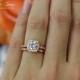 1.25 Carat Halo Wedding Set, Vintage Style Bridal Rings, Man Made Diamond Simulants, Art Deco Engagement Ring, Sterling Silver, ROSE Gold