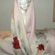 Silk Kimono Fabric Wrap/Shawl/Scarf/Shrug..Painted Florals/Roses/Ladybug..Bridal/Wedding..Pink/Grey/Ivory/Rose/Clutch to match..OOAK