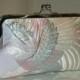 Wedding Kimono Fabric Bag/Purse/Clutch..Embroidered Flying Phoenix Bird..Bridal Blue..Free Monogram,,Shawl/Wrap/Shrug available