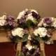 Real Touch Wedding Flower Package with Eggplant Ranunculus, Lavender Roses, Ivory Roses, Hydrangeas, Peonies and grapvine