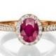 Rose Gold Engagement Ring, 14K Rose Gold Ring, Cushion Halo Ring, 1.3 TCW Ruby Ring Vintage, Art Deco Engagement Ring