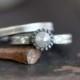 rose cut diamond ring set in sterling silver with flush set diamond, darkened distressed silver, wedding set, April birthstone, size 5 1/2