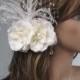 Ivory Wedding Headpiece Fascinator Wedding Hair Clip  Wedding Accessory Feathers Pearls Vail