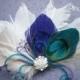 Peacock Wedding Feather, Hair Accessories, Feather Hair PIece, purple, teal, peacock, feather hair clip, emerald - TEAL and PURPLE FANTASIES