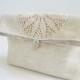 Foldover Wedding Clutches, Rustic Handbags, Linen and Lace Purses, Ivory Bridal Bags with Crochet, Set of 3