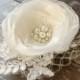 Ivory flower, bridal hair flower, lace flower,hair clip, weddings accessories,bridal hair fascinator, headpiece, pearls, rhinestones.