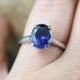 Blue Sapphire Solitaire Oval Engagement Ring 3.5ct 10x8mm 14k 18k White Yellow Rose Gold-Platinum-Custom-Wedding-Anniversa-4 prong Cathedral