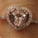 14K Rose Gold Diamond Halo Heart Shaped Morganite Ring Pink Gold - Size 7