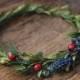 High Quality Synthetic Dark Blue+Deep Red and Mustard Berry Greenery Crown