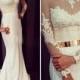 Sexy Berta Sheer Lace Wedding Dresses Arabic Long Sleeves Satin 2015 Garden Applique Sash Bridal Ball Gowns Plus Size Vestidos De Noiva Online with $121.94/Piece on Hjklp88's Store 