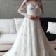 Vintage Lace Applique Wedding Dresses With Long Sleeves A-Line 2015 Winter White Off Shoulder Sweep Train Bridal Dresses Ball Gowns Online with $130.84/Piece on Hjklp88's Store 