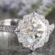 Vintage Inspired Floral Moissanite Engagement Ring in 14k White Gold Milgrain Diamond Wedding Band 8x8mm Cushion FB Moissanite Ring