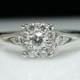 Vintage Flower Cluster Diamond Engagement Ring 14k White Gold - Size 6.75 - Flower Engagement Wedding Ring